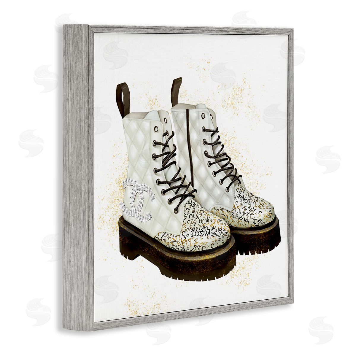 Ziwei Li Fancy Boots Sparkling Fashion Shoes Deluxe Pattern Gray Framed Glicee Wall Art Print