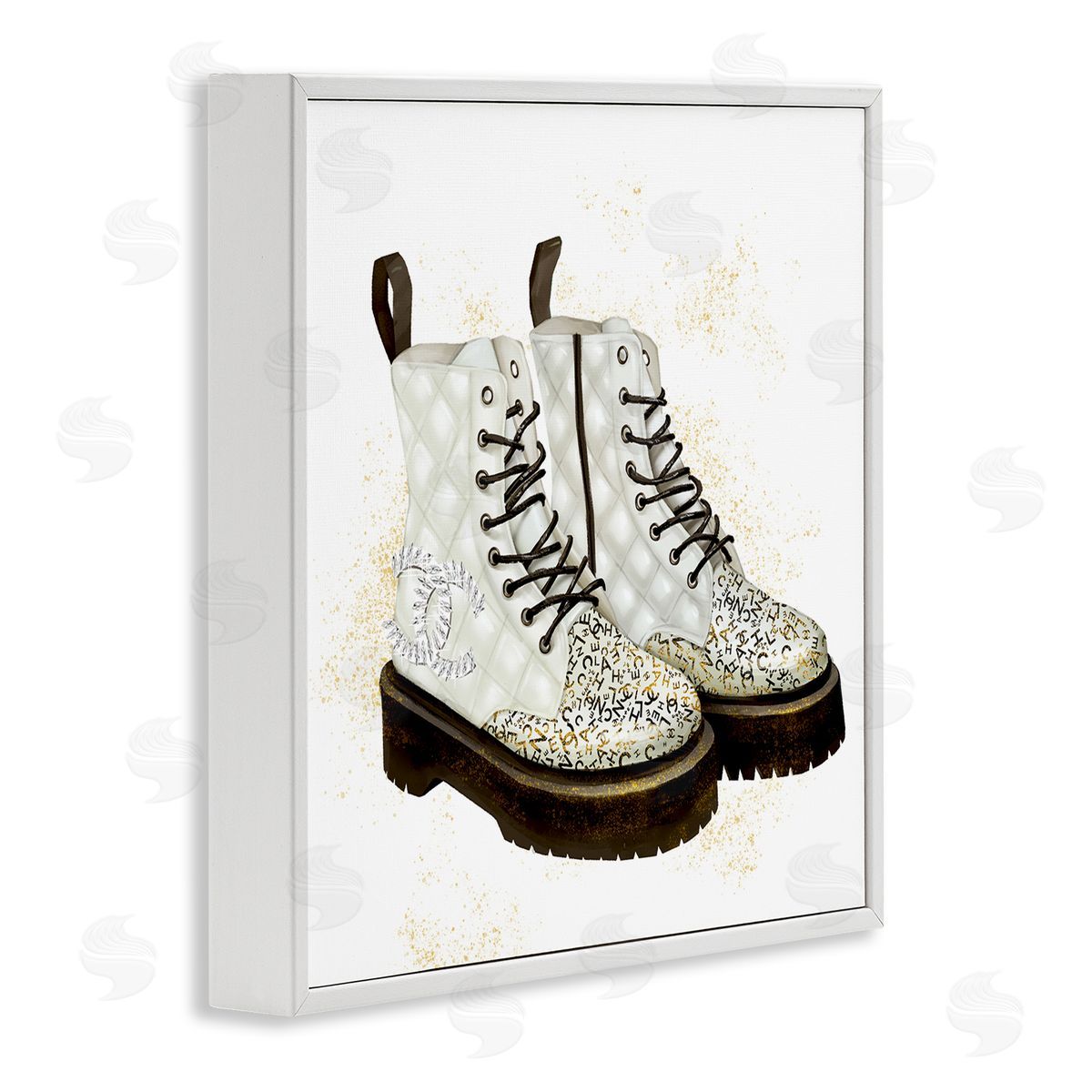 Ziwei Li Fancy Boots Sparkling Fashion Shoes Deluxe Pattern White Framed Glicee Wall Art Print