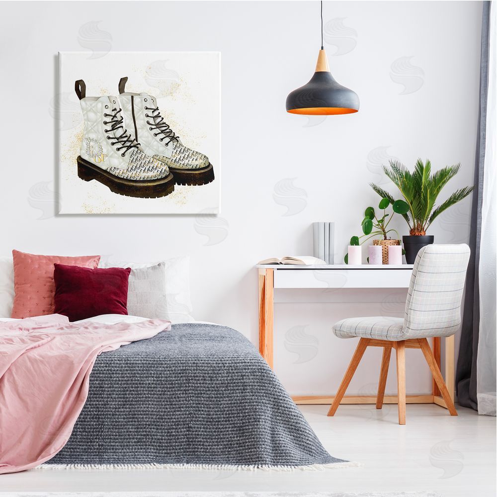Ziwei Li Quilted Leather Fashion Boots Brilliant Gems Deluxe Pattern Canvas Wall Art in Room