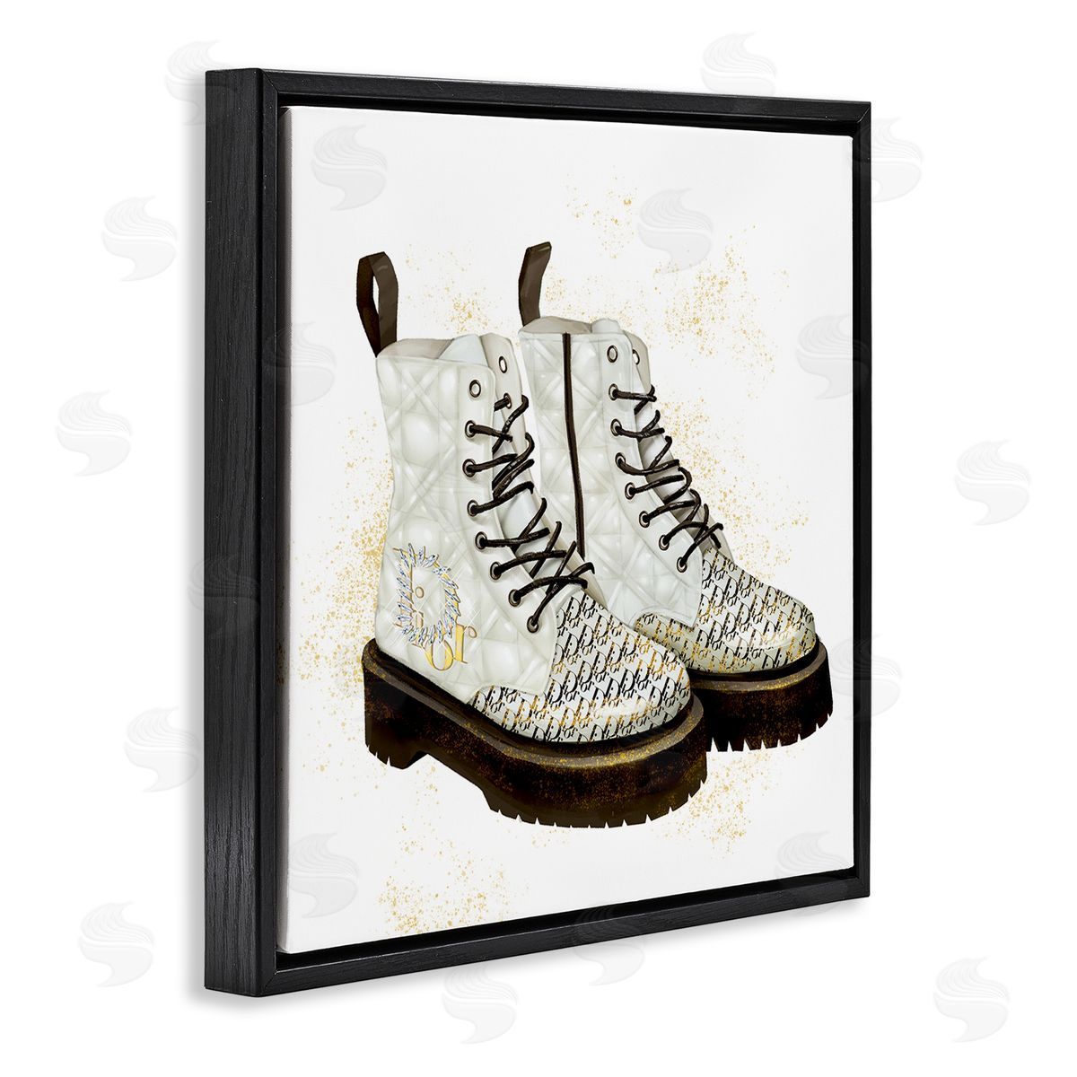 Ziwei Li Quilted Leather Fashion Boots Brilliant Gems Deluxe Pattern Black Floating Frame Canvas Wall Art Print