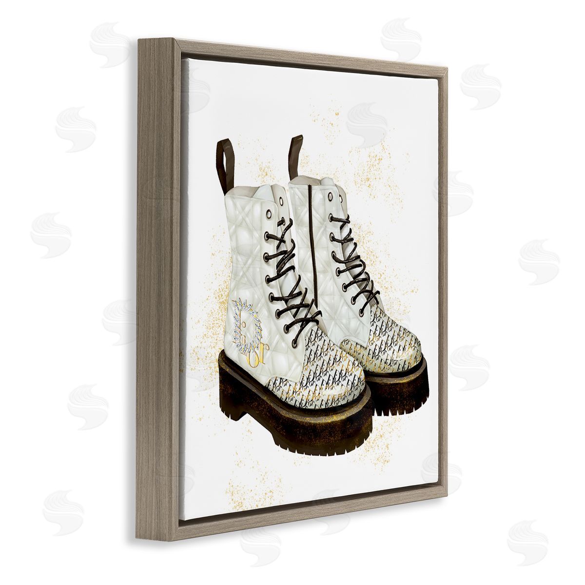 Ziwei Li Quilted Leather Fashion Boots Brilliant Gems Deluxe Pattern Brown Floating Frame Canvas Wall Art Print