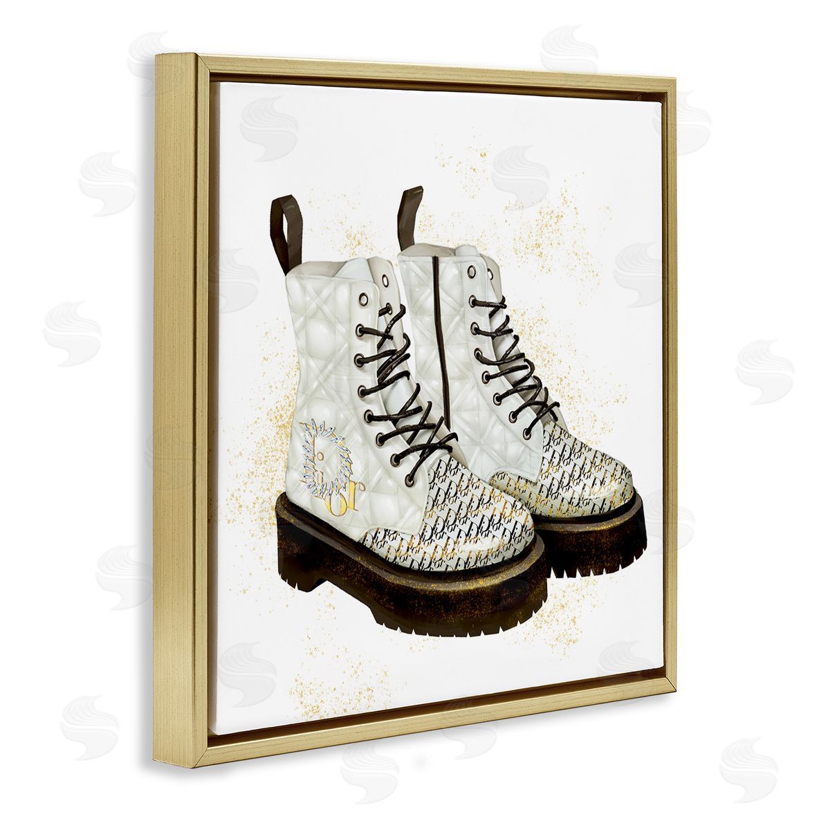 Ziwei Li Quilted Leather Fashion Boots Brilliant Gems Deluxe Pattern Gold Floating Frame Canvas Wall Art Print