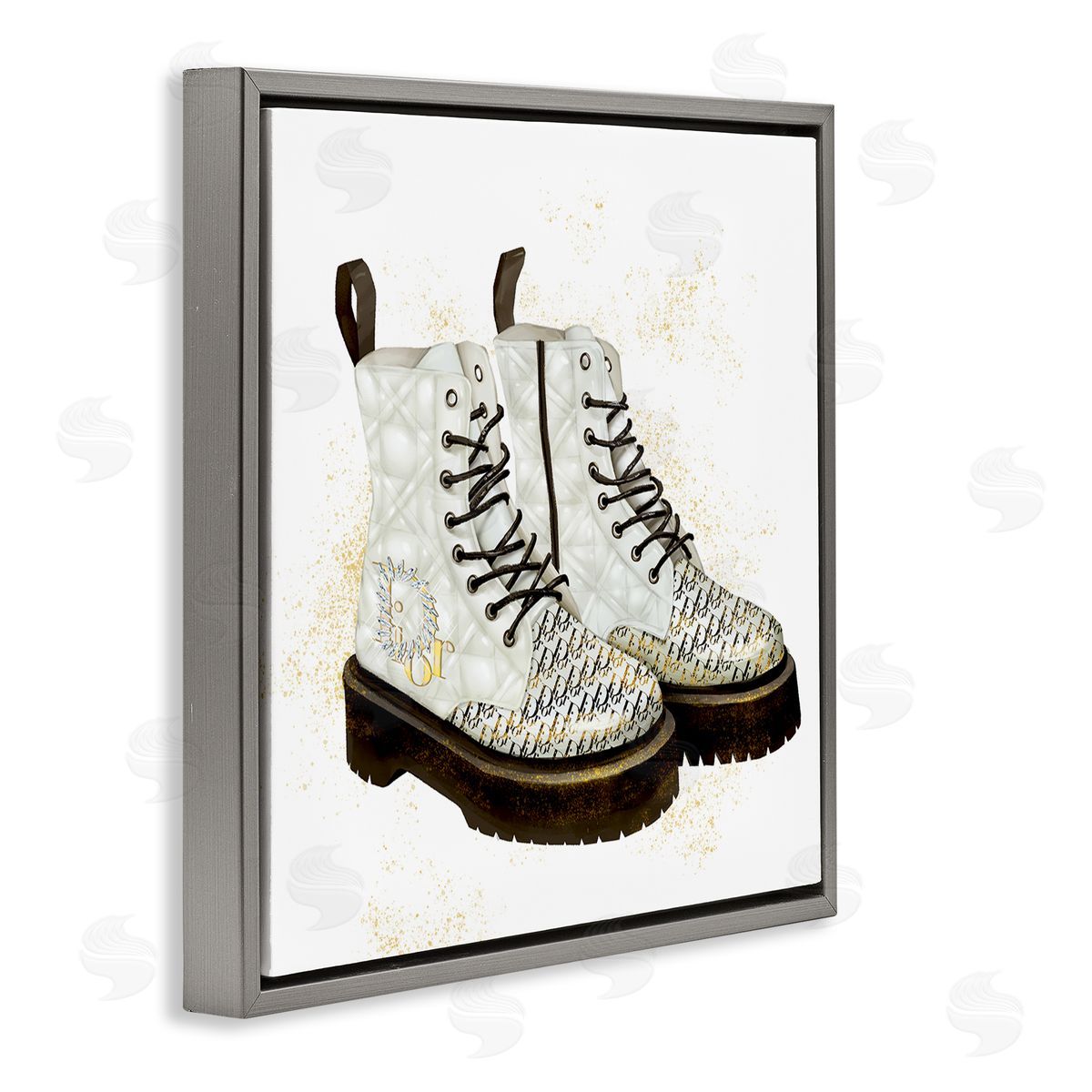Ziwei Li Quilted Leather Fashion Boots Brilliant Gems Deluxe Pattern Gray Floating Frame Canvas Wall Art Print