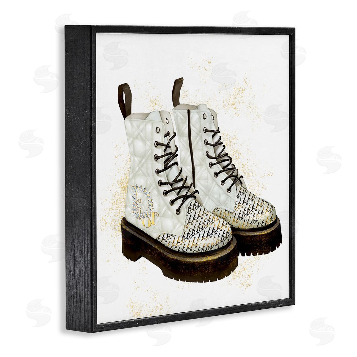 Ziwei Li Quilted Leather Fashion Boots Brilliant Gems Deluxe Pattern Black Framed Glicee Wall Art Print