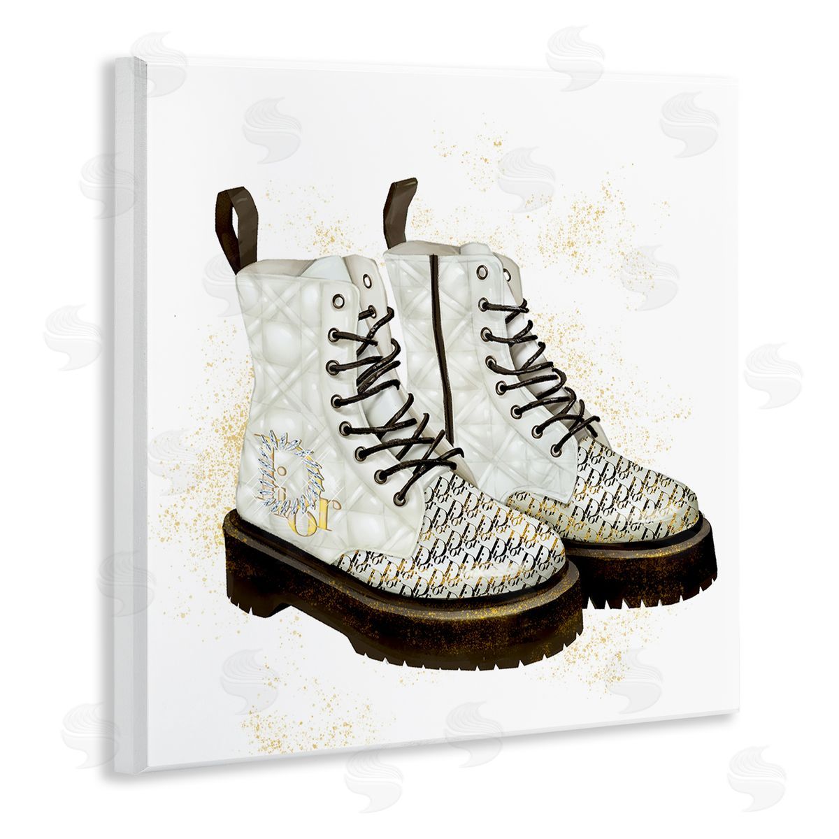 Ziwei Li Quilted Leather Fashion Boots Brilliant Gems Deluxe Pattern Wooden Wall Plaque Art Print