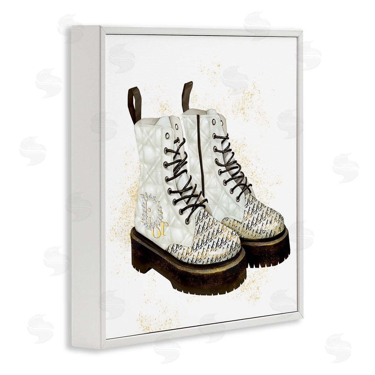 Ziwei Li Quilted Leather Fashion Boots Brilliant Gems Deluxe Pattern White Framed Glicee Wall Art Print
