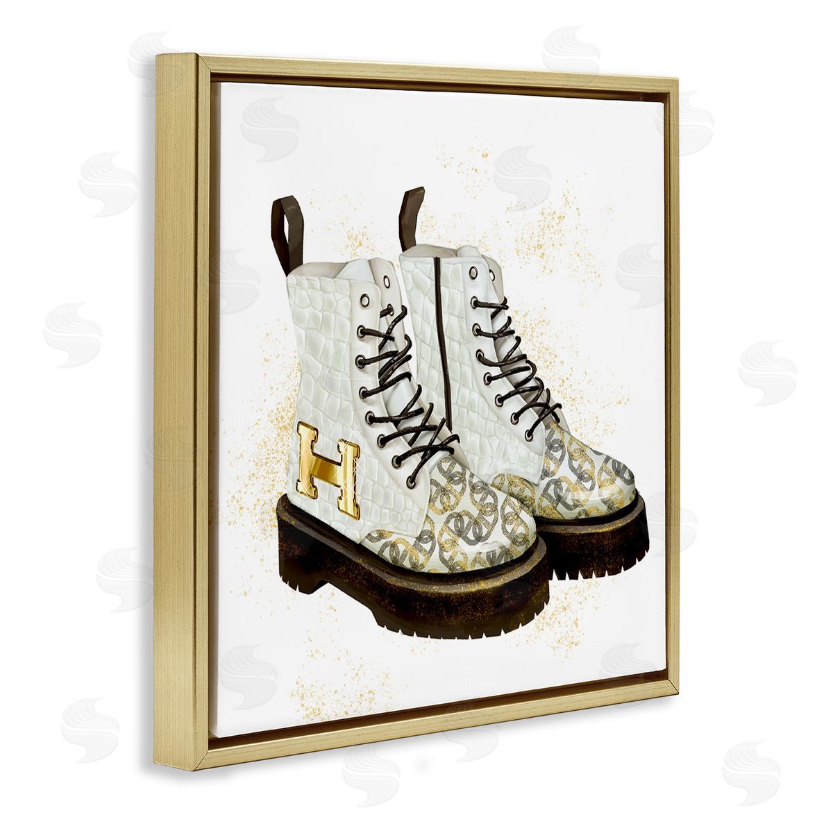 Ziwei Li Glam Clothing Gold Letter Symbol Spiral Silver Pattern Gold Floating Frame Canvas Wall Art Print
