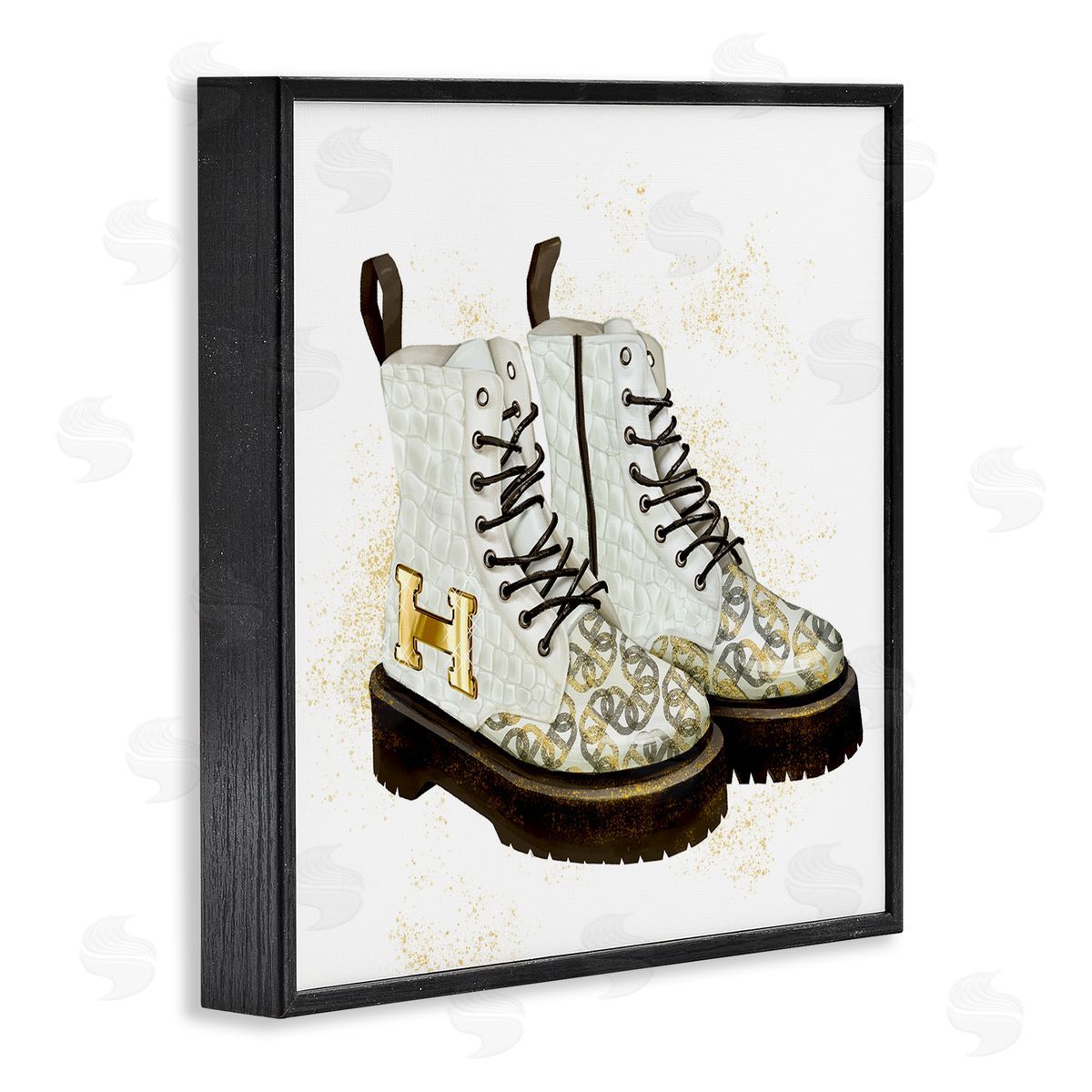 Ziwei Li Glam Clothing Gold Letter Symbol Spiral Silver Pattern Black Framed Glicee Wall Art Print