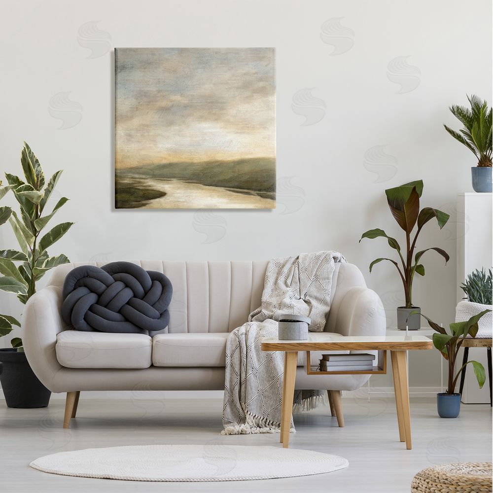 Suzanne Nicoll Serene Rural Shallow River Rainy Atmosphere Impressionist Painting Canvas Wall Art in Room