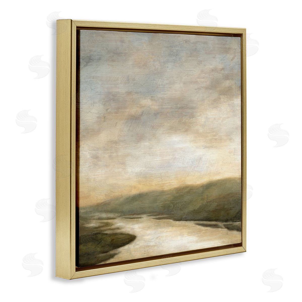 Suzanne Nicoll Serene Rural Shallow River Rainy Atmosphere Impressionist Painting Gold Floating Frame Canvas Wall Art Print