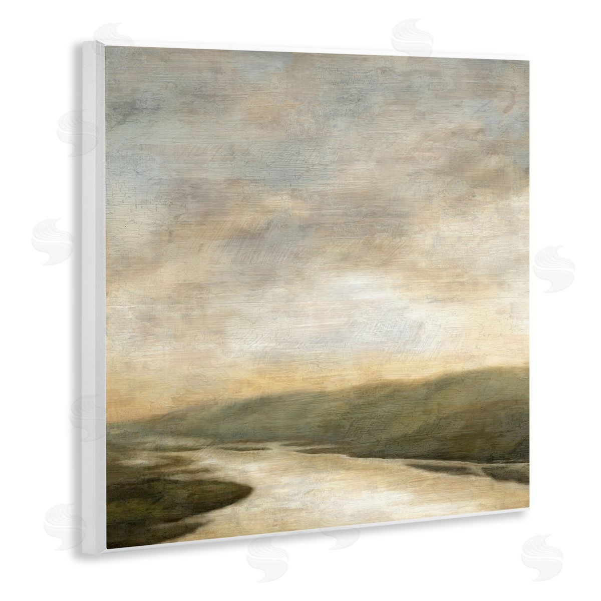 Suzanne Nicoll Serene Rural Shallow River Rainy Atmosphere Impressionist Painting Wooden Wall Plaque Art Print