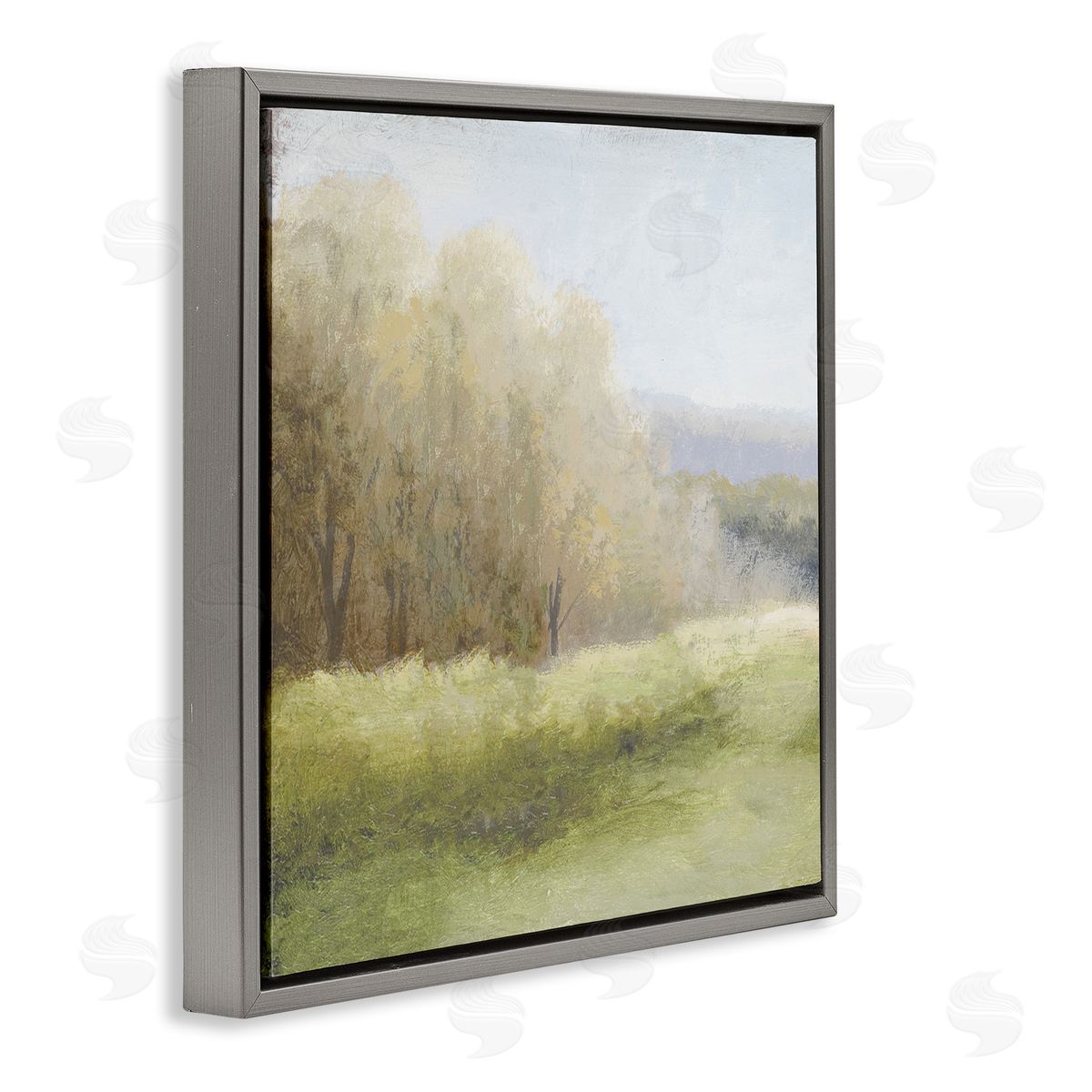 Michael Marcon Misty Trees Peaceful Countryside Soft Brush Impressionist Painting Gray Floating Frame Canvas Wall Art Print