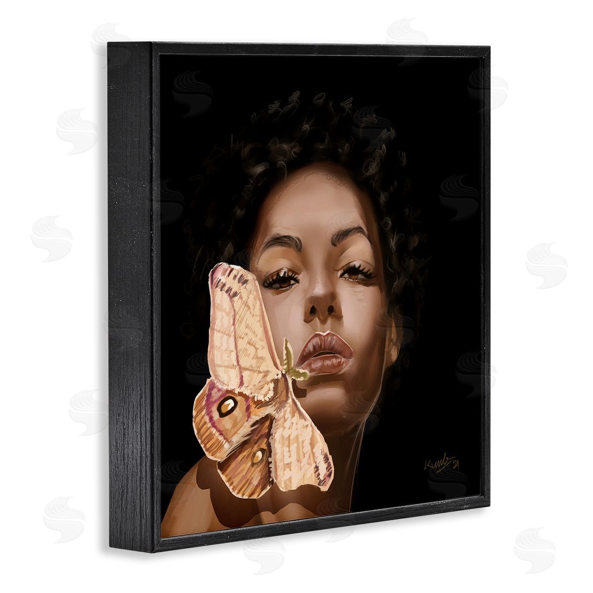 Adekunle Adeleke Surreal African Female Portrait Butterfly Insect Wood Nymph Black Framed Glicee Wall Art Print