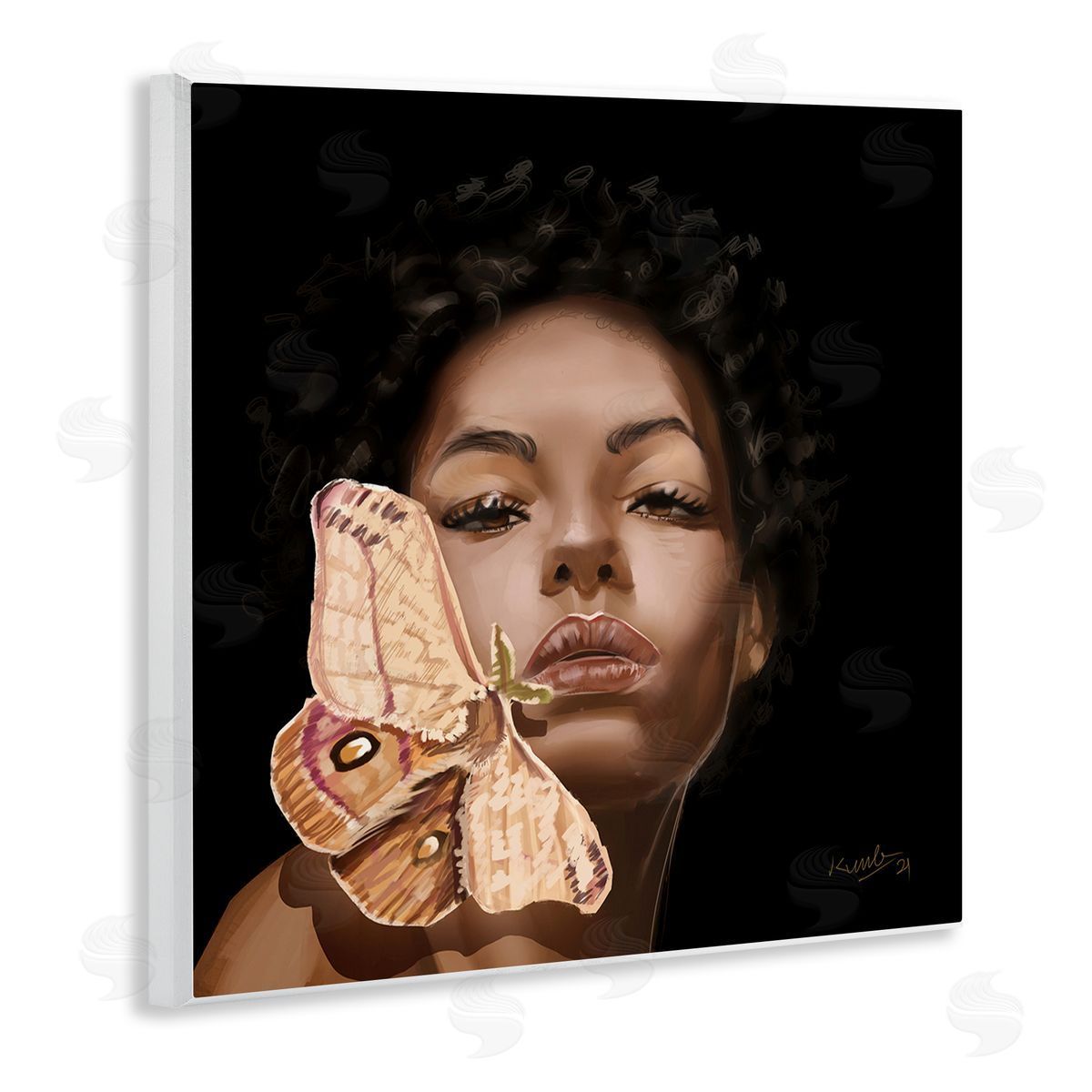 Adekunle Adeleke Surreal African Female Portrait Butterfly Insect Wood Nymph Wooden Wall Plaque Art Print