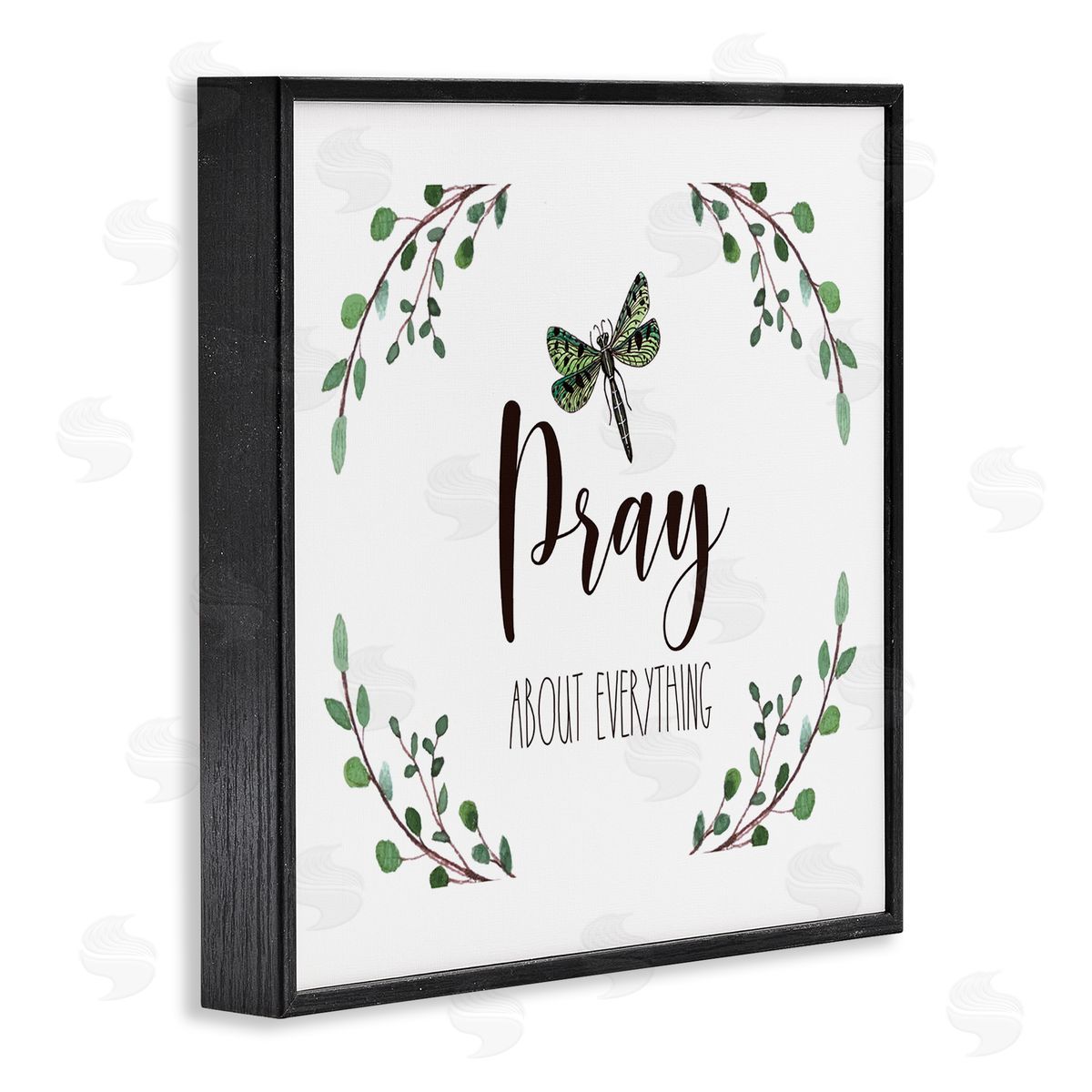 Elizabeth Tyndall Pray About Everything Dragonfly Insect Laurel Branch Crown Black Framed Glicee Wall Art Print