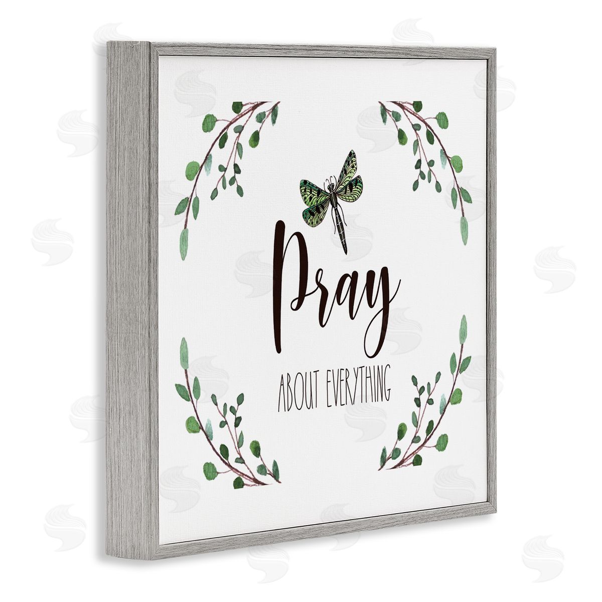 Elizabeth Tyndall Pray About Everything Dragonfly Insect Laurel Branch Crown Gray Framed Glicee Wall Art Print