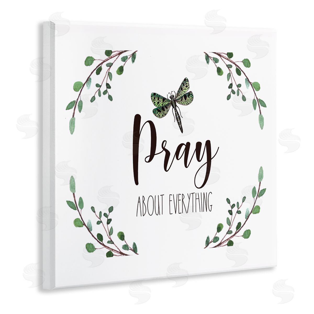 Elizabeth Tyndall Pray About Everything Dragonfly Insect Laurel Branch Crown Wooden Wall Plaque Art Print