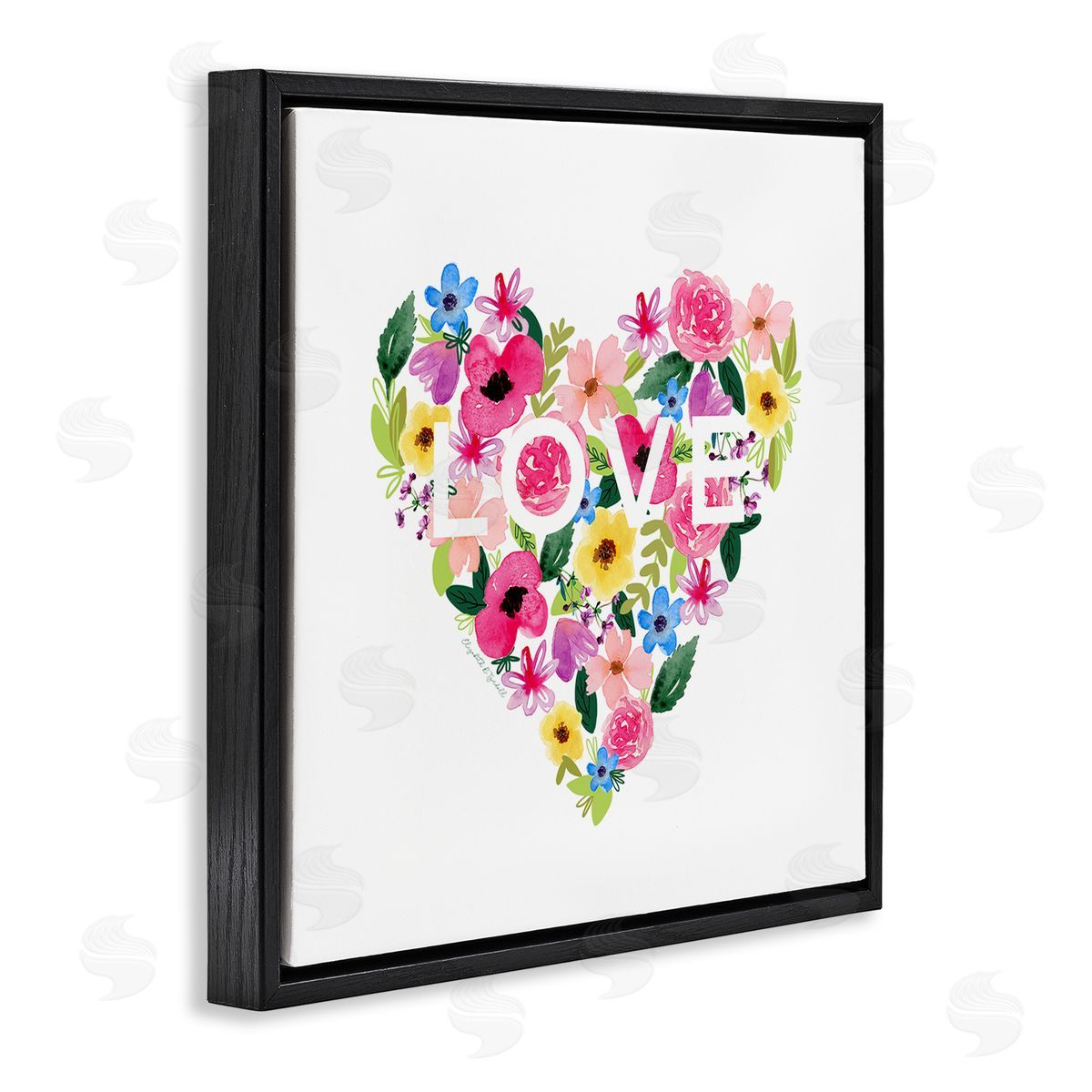 Elizabeth Tyndall Vivid Heart Blossom Love Inspirational Minimalistic Sentiment Black Floating Frame Canvas Wall Art Print