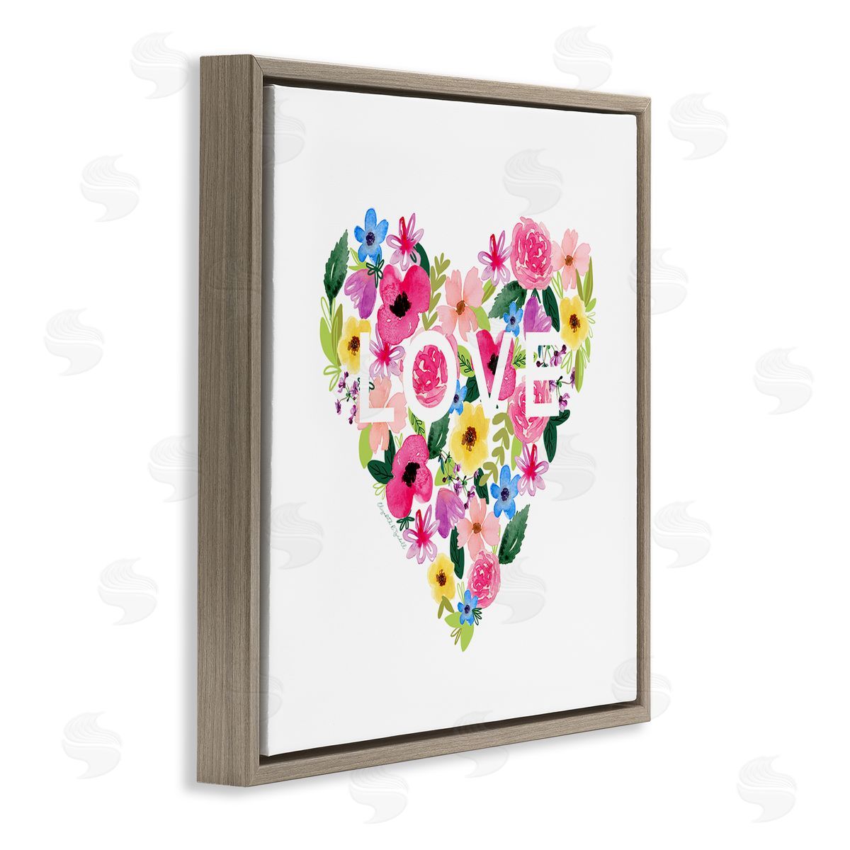 Elizabeth Tyndall Vivid Heart Blossom Love Inspirational Minimalistic Sentiment Brown Floating Frame Canvas Wall Art Print