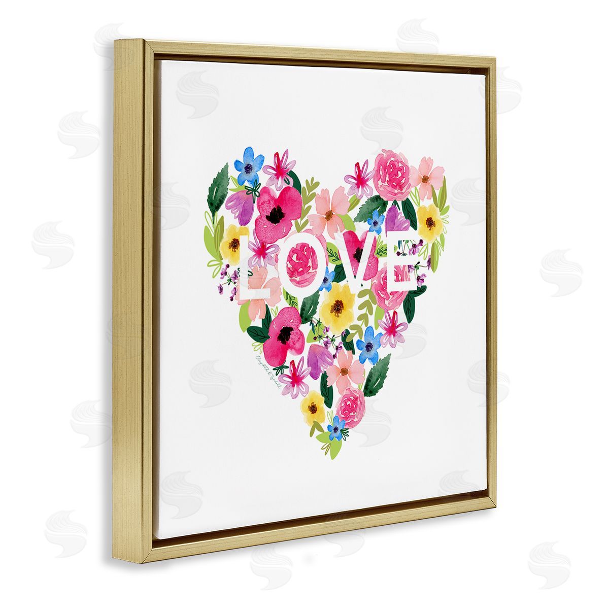 Elizabeth Tyndall Vivid Heart Blossom Love Inspirational Minimalistic Sentiment Gold Floating Frame Canvas Wall Art Print