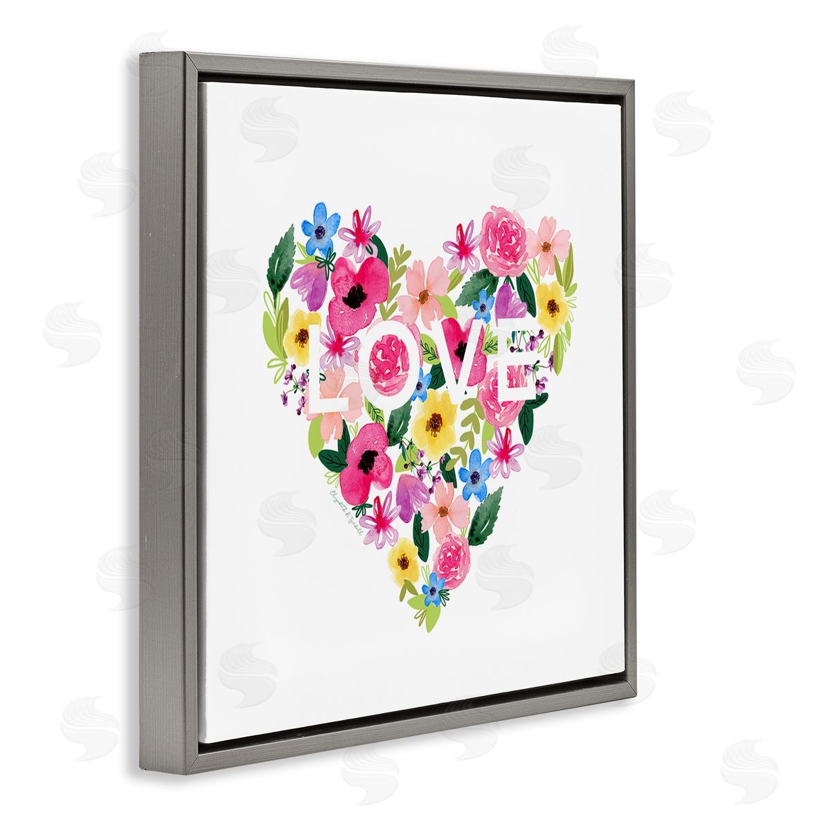 Elizabeth Tyndall Vivid Heart Blossom Love Inspirational Minimalistic Sentiment Gray Floating Frame Canvas Wall Art Print