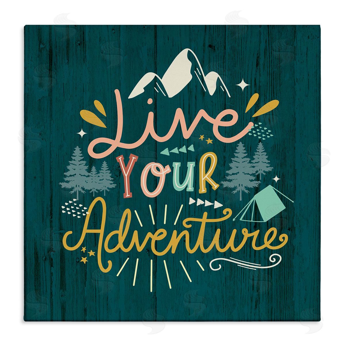Louise Allen Designs Live Your Adventure Ornamented Outdoor Nature Rustic Background Stretched Canvas Wall Art Print