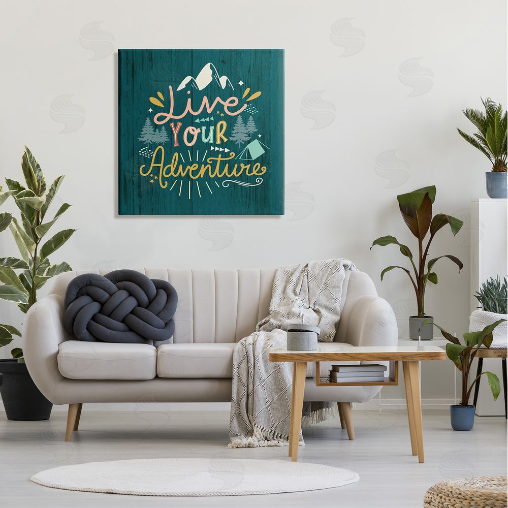 Louise Allen Designs Live Your Adventure Ornamented Outdoor Nature Rustic Background Canvas Wall Art in Room