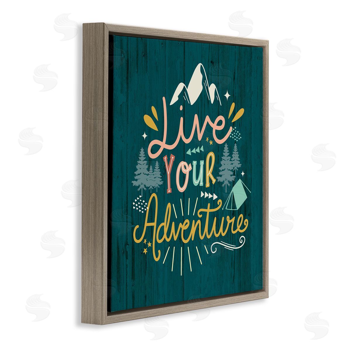 Louise Allen Designs Live Your Adventure Ornamented Outdoor Nature Rustic Background Brown Floating Frame Canvas Wall Art Print