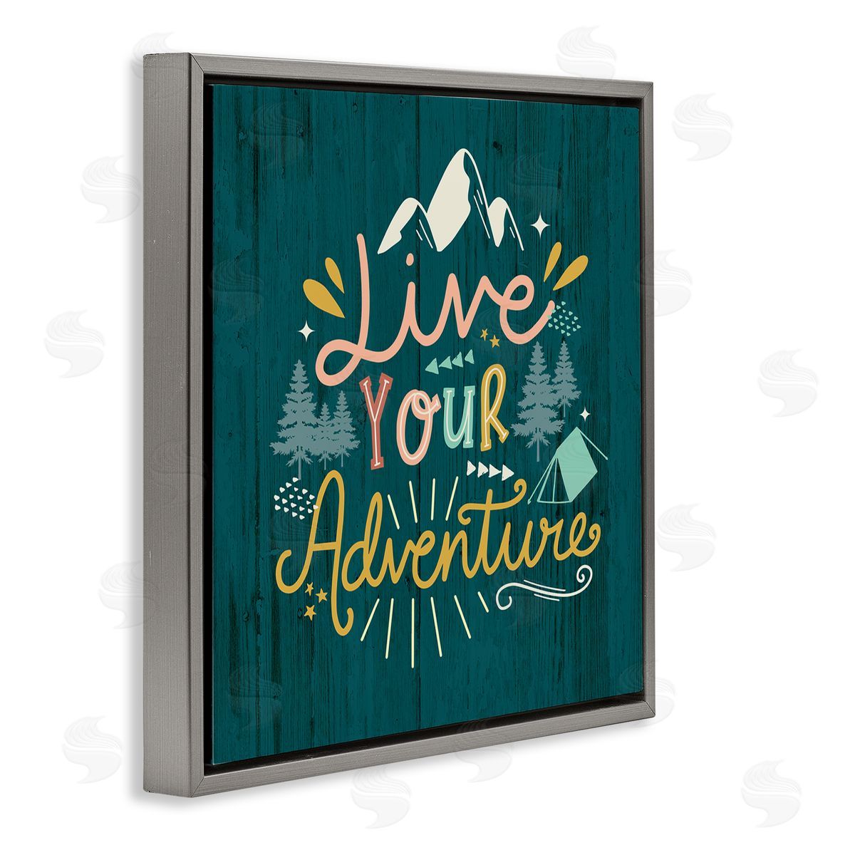 Louise Allen Designs Live Your Adventure Ornamented Outdoor Nature Rustic Background Gray Floating Frame Canvas Wall Art Print