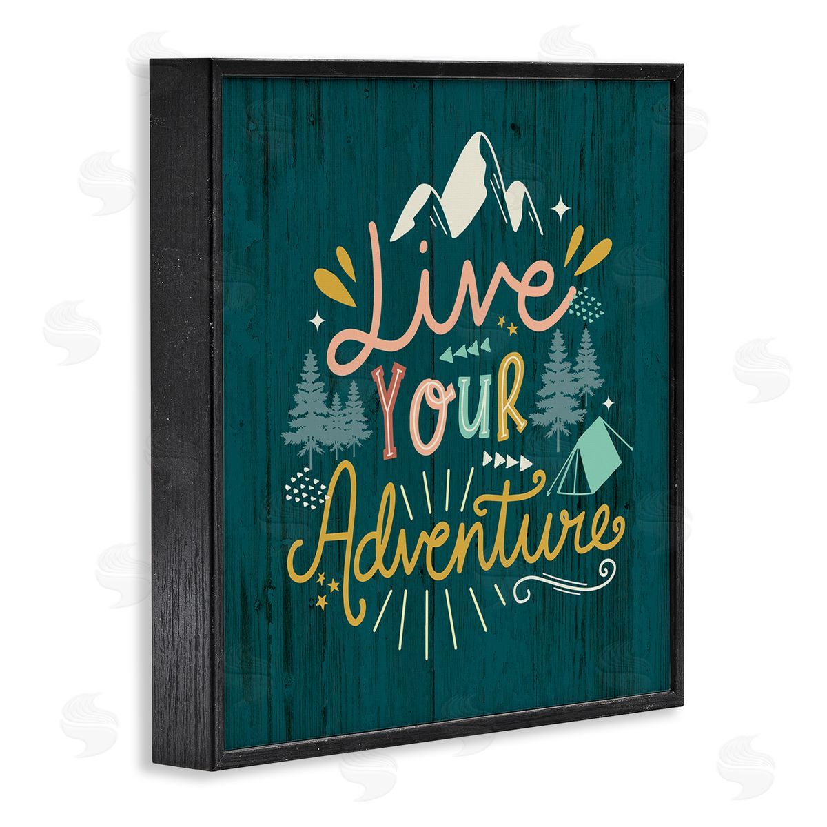 Louise Allen Designs Live Your Adventure Ornamented Outdoor Nature Rustic Background Black Framed Glicee Wall Art Print