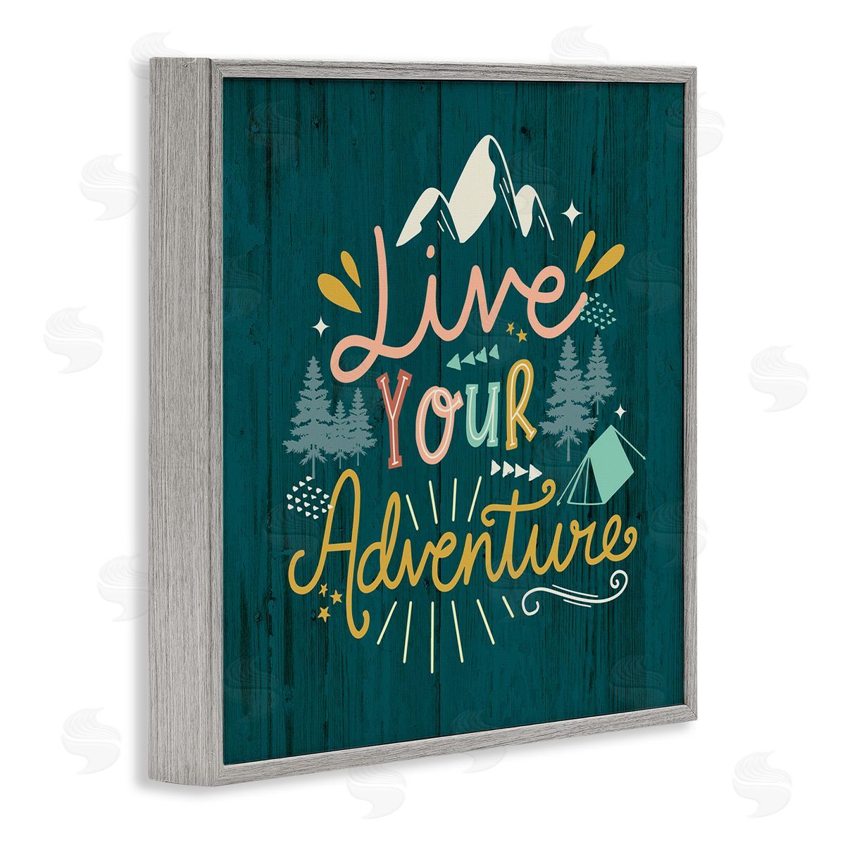 Louise Allen Designs Live Your Adventure Ornamented Outdoor Nature Rustic Background Gray Framed Glicee Wall Art Print