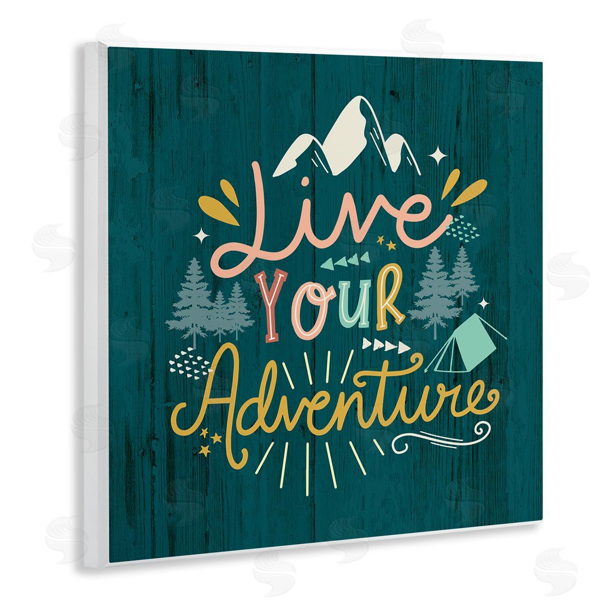 Louise Allen Designs Live Your Adventure Ornamented Outdoor Nature Rustic Background Wooden Wall Plaque Art Print