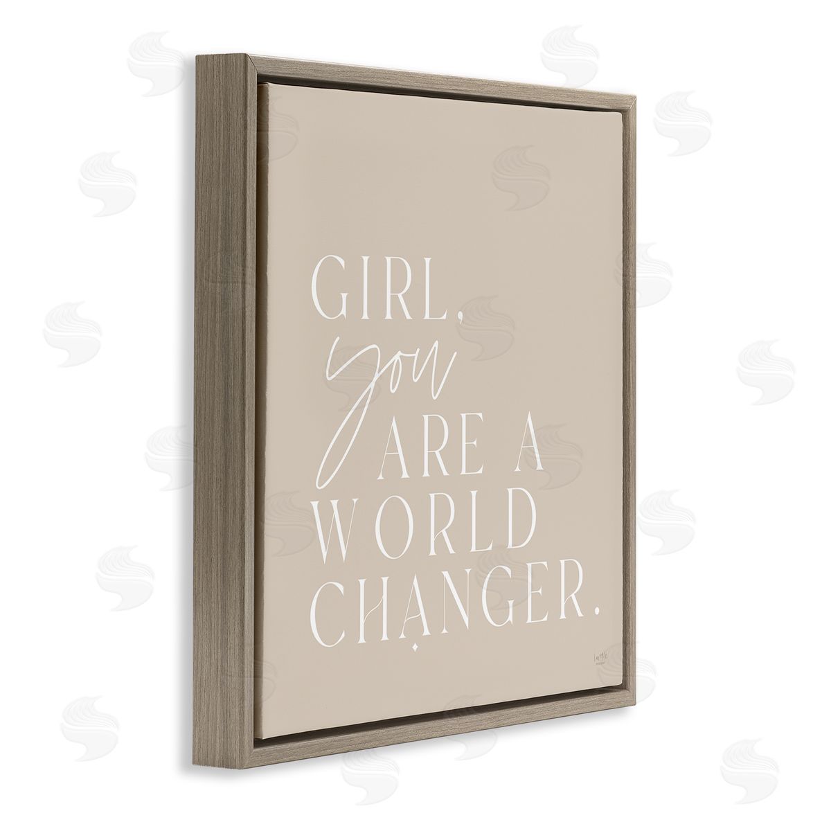 Lux + Me Designs Girl You Are A World Changer Neutral Simplistic Background  Brown Floating Frame Canvas Wall Art Print