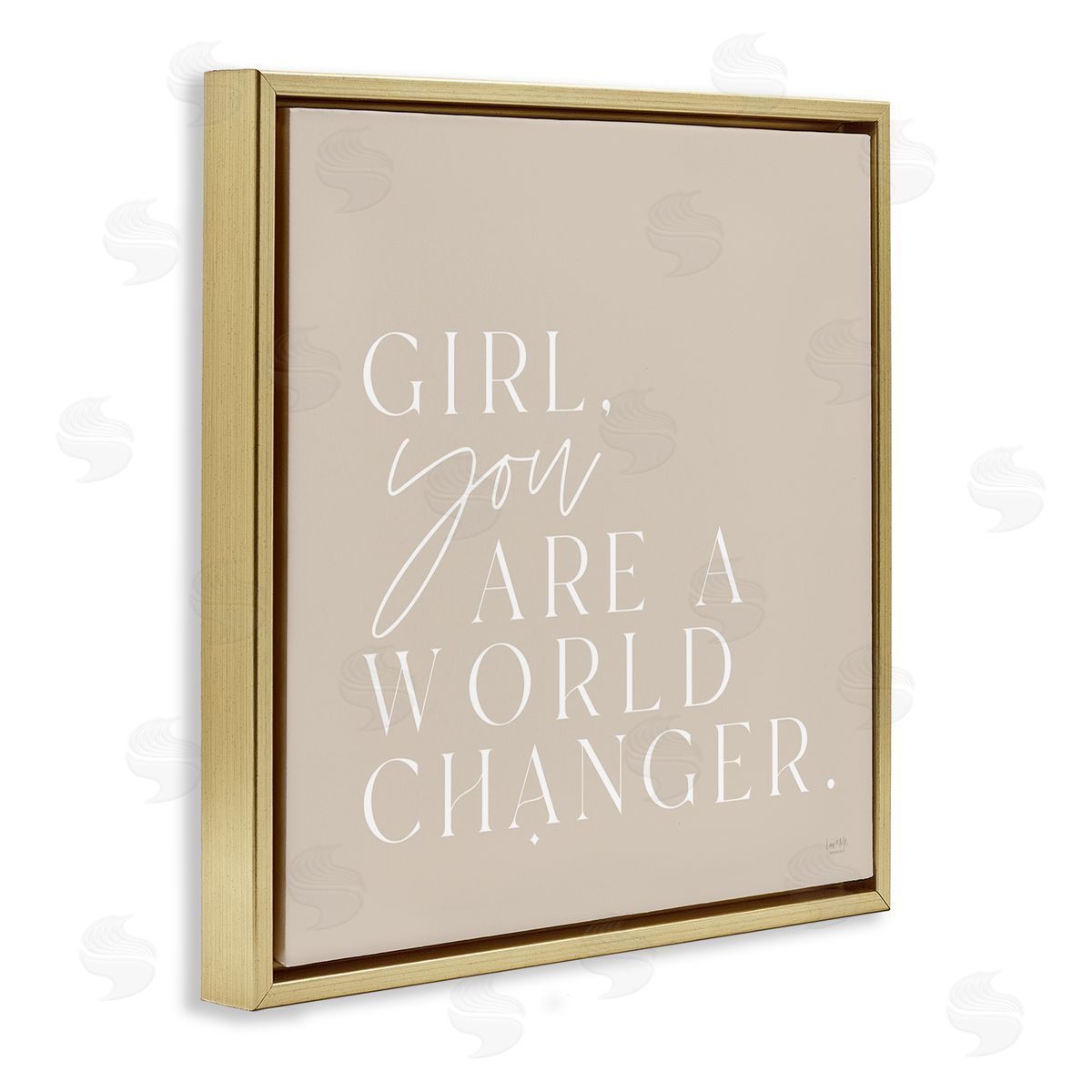 Lux + Me Designs Girl You Are A World Changer Neutral Simplistic Background  Gold Floating Frame Canvas Wall Art Print