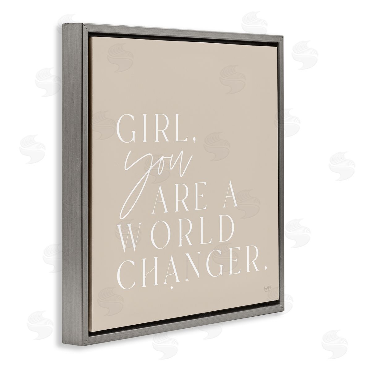 Lux + Me Designs Girl You Are A World Changer Neutral Simplistic Background  Gray Floating Frame Canvas Wall Art Print