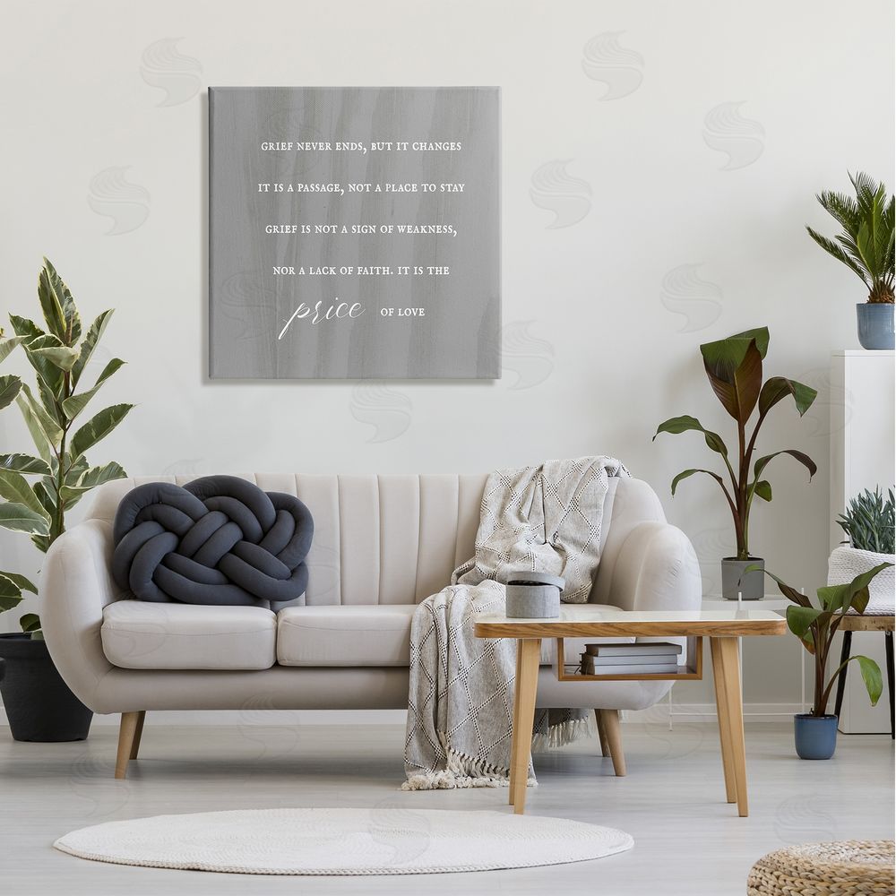 Stupell Studio Grief Is Strength Mourning Phrase Grey Patterned Background Canvas Wall Art in Room