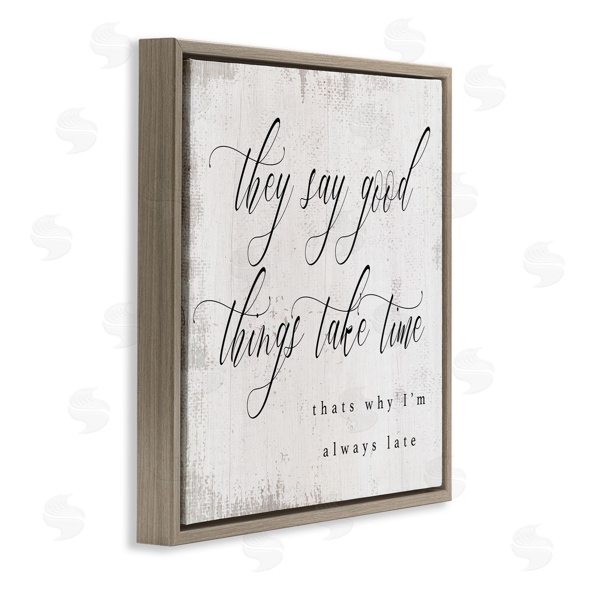 Stupell Studio Good Things Take Time Amusing Lateness Excuse Phrase Brown Floating Frame Canvas Wall Art Print