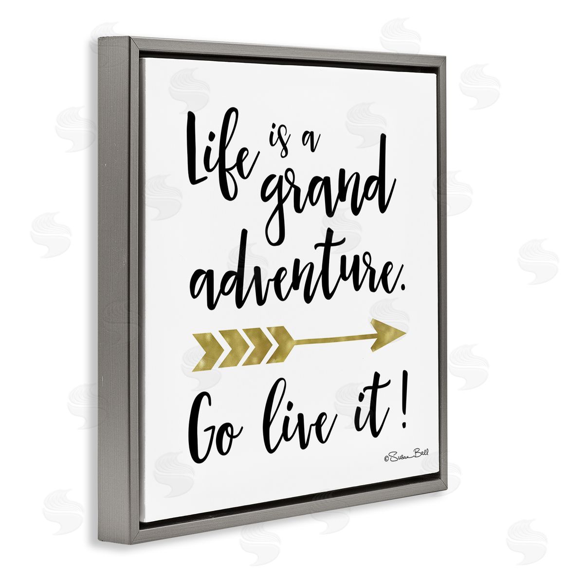 Susan Ball Life is a Grand Adventure Boho Inspirational Sign Gray Floating Frame Canvas Wall Art Print