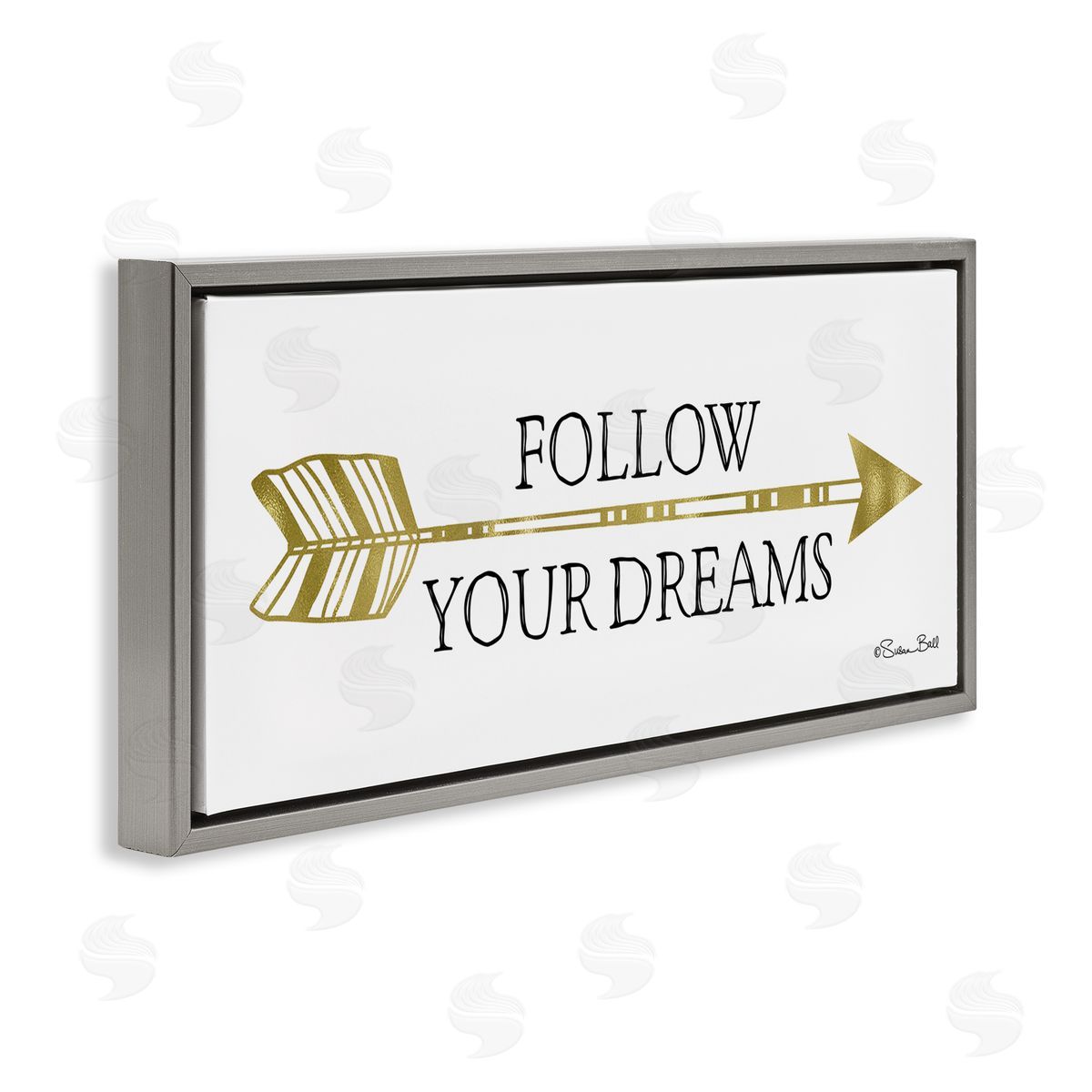 Follow Your Dreams with Arrow Grey Floating Frame Canvas Wall Art, Home Decor by Susan Ball