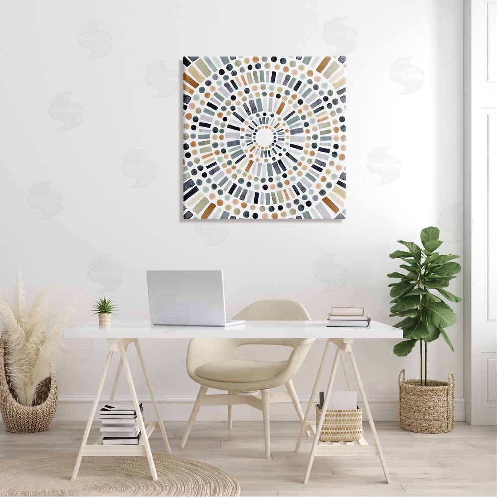 Victoria Barnes Bold Rustic Abstract Mosaic Circle Pattern Illustration  Canvas Wall Art in Room