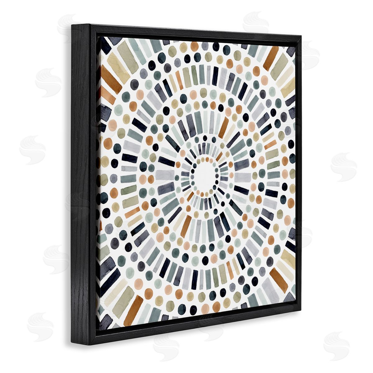 Victoria Barnes Bold Rustic Abstract Mosaic Circle Pattern Illustration  Black Floating Frame Canvas Wall Art Print