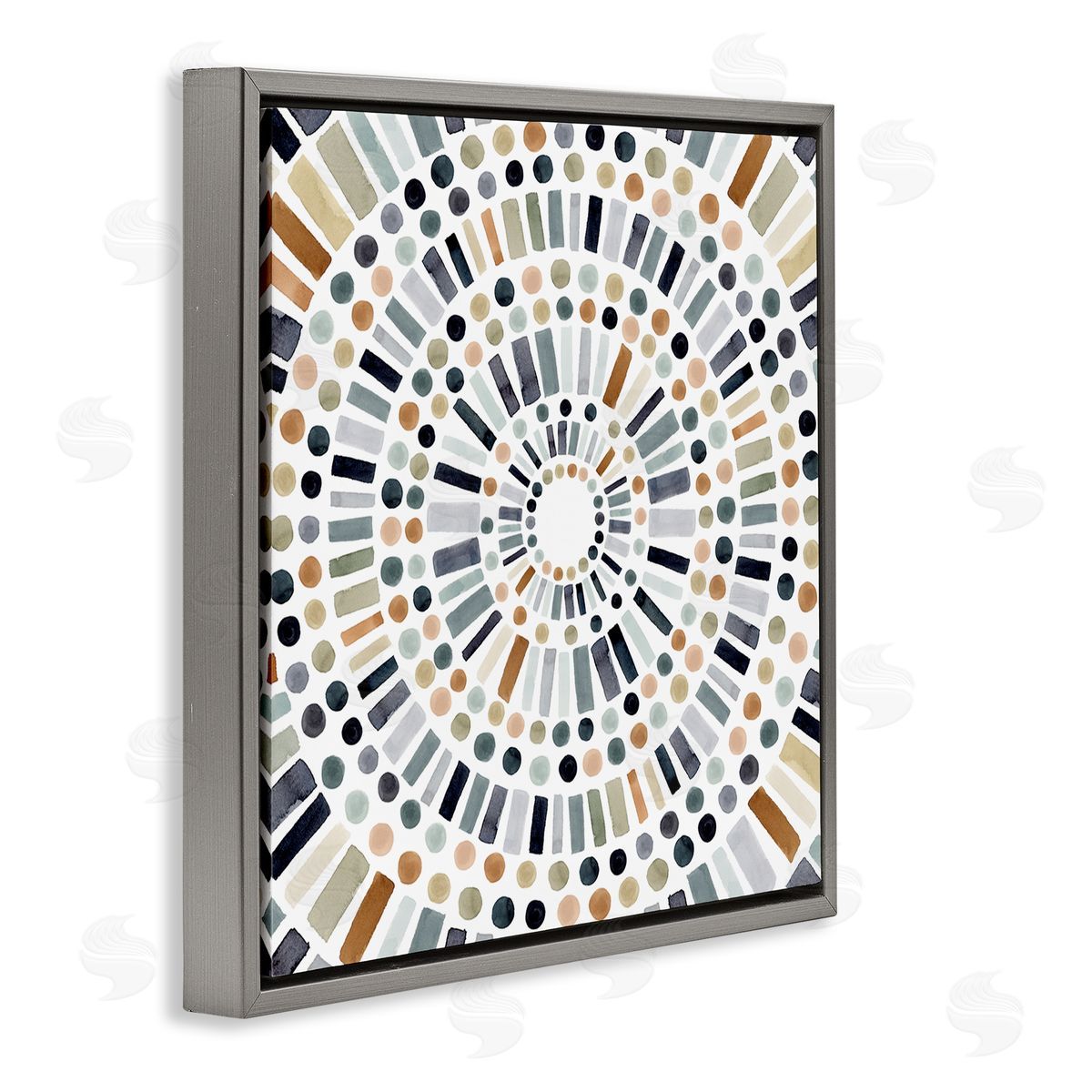 Victoria Barnes Bold Rustic Abstract Mosaic Circle Pattern Illustration  Gray Floating Frame Canvas Wall Art Print