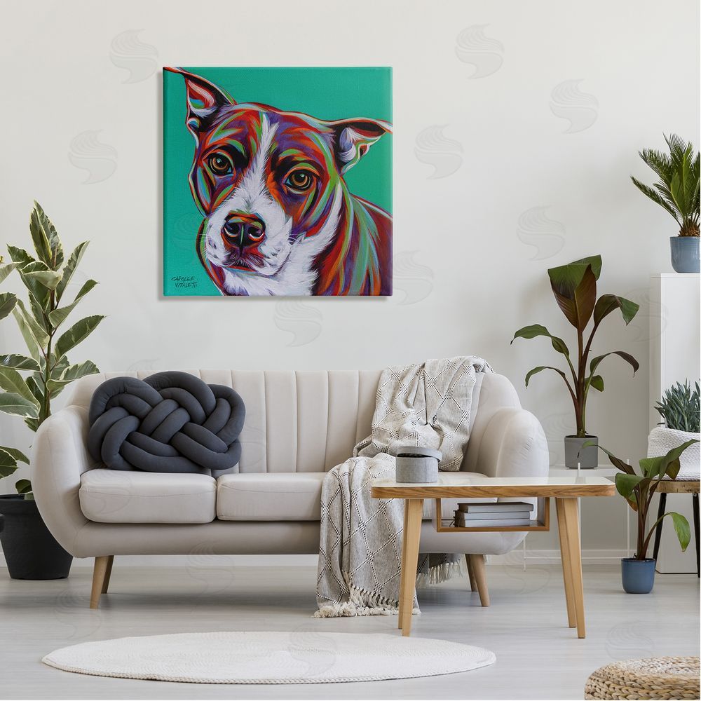 Carolee Vitaletti Cute Dog Looking Portrait Bold Green Pop Style Background  Canvas Wall Art in Room