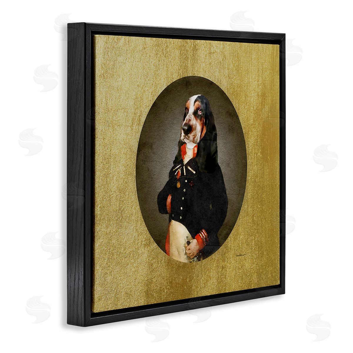 Amanda Greenwood Funny Classic Antique Style Hound Dog Wearing Suit Portrait Black Floating Frame Canvas Wall Art Print
