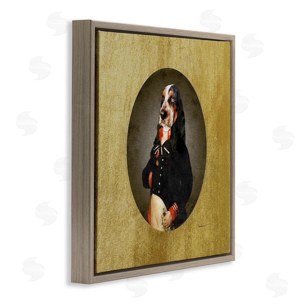 Amanda Greenwood Funny Classic Antique Style Hound Dog Wearing Suit Portrait Brown Floating Frame Canvas Wall Art Print