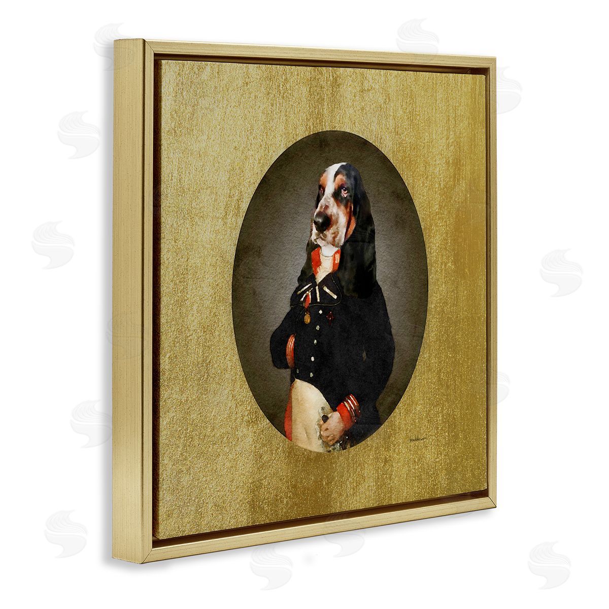 Amanda Greenwood Funny Classic Antique Style Hound Dog Wearing Suit Portrait Gold Floating Frame Canvas Wall Art Print