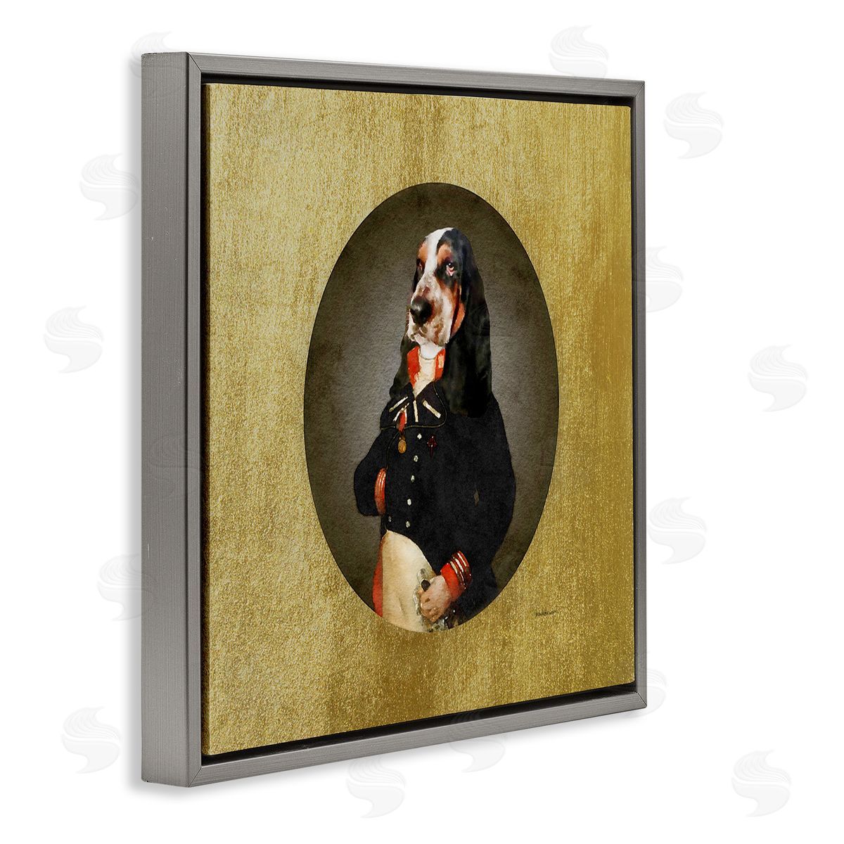 Amanda Greenwood Funny Classic Antique Style Hound Dog Wearing Suit Portrait Gray Floating Frame Canvas Wall Art Print