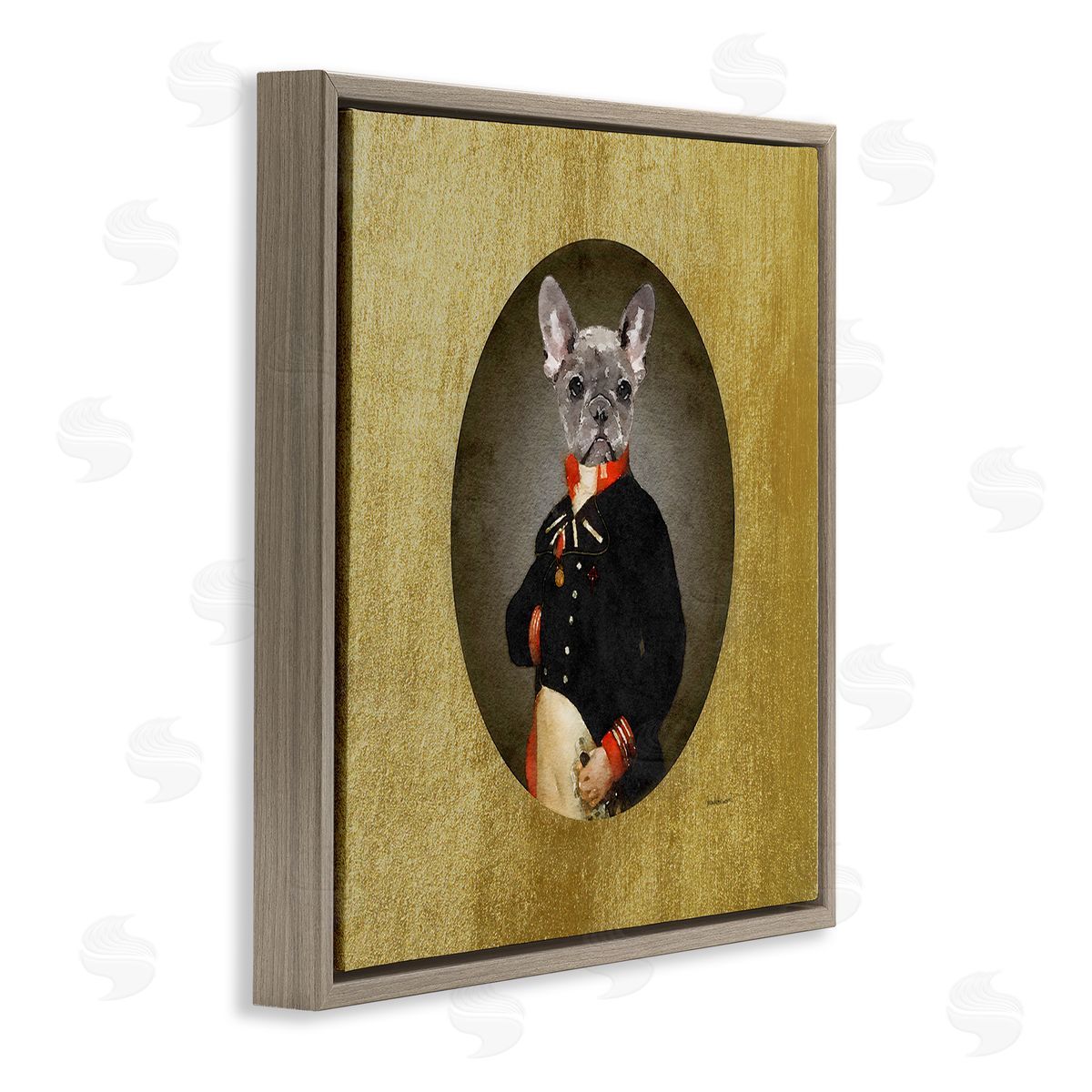 Amanda Greenwood Antique Style Dog Portrait Wearing Military Suit Brown Floating Frame Canvas Wall Art Print