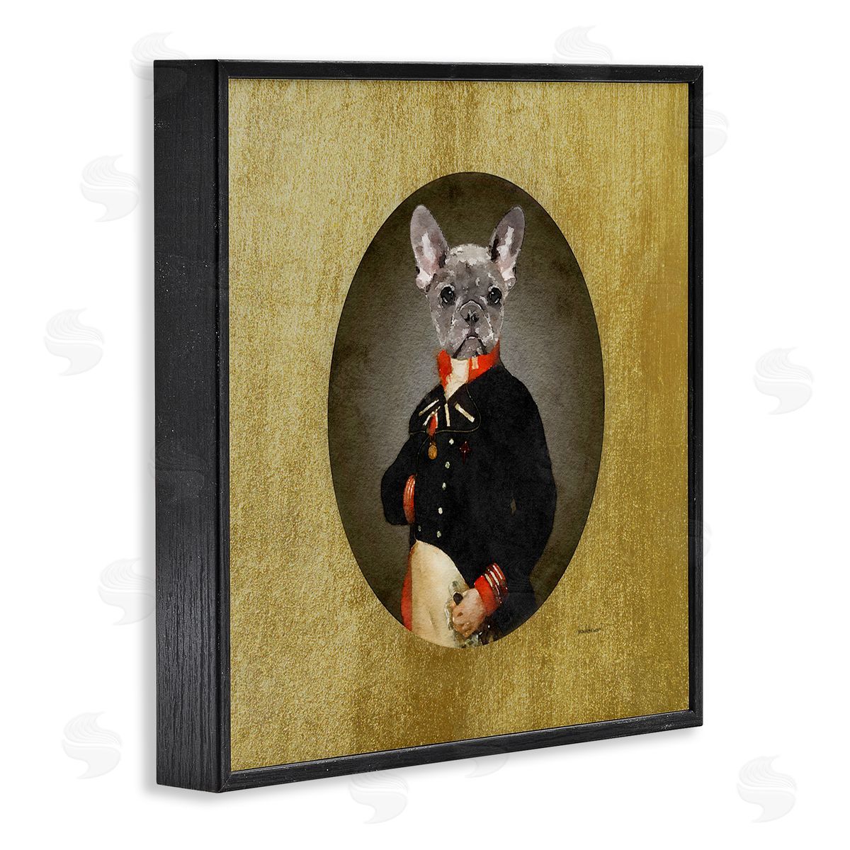 Amanda Greenwood Antique Style Dog Portrait Wearing Military Suit Black Framed Glicee Wall Art Print
