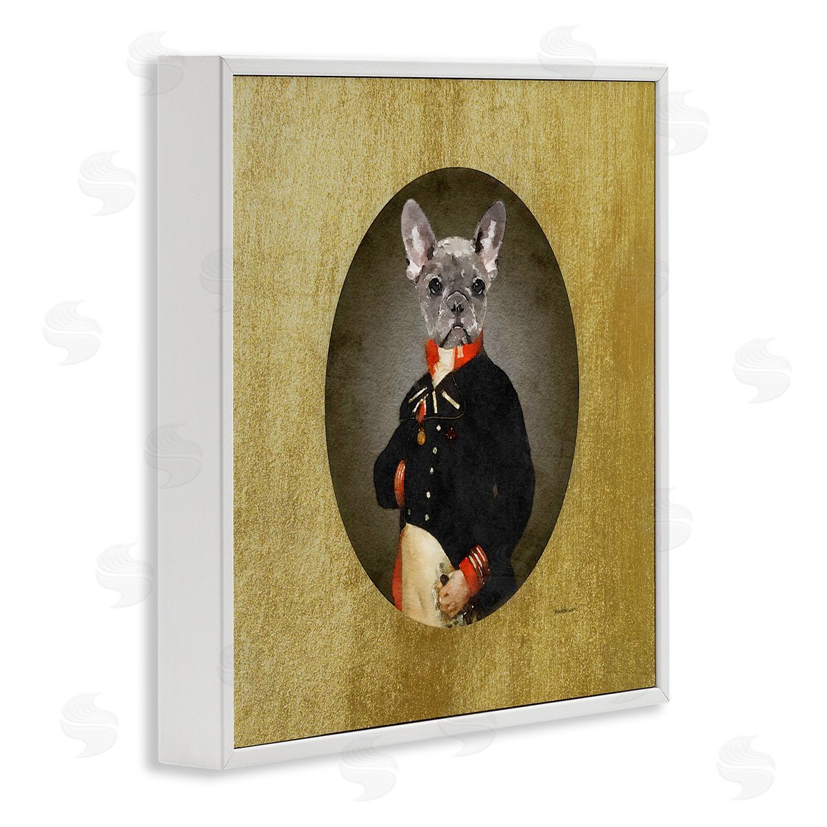 Amanda Greenwood Antique Style Dog Portrait Wearing Military Suit White Framed Glicee Wall Art Print